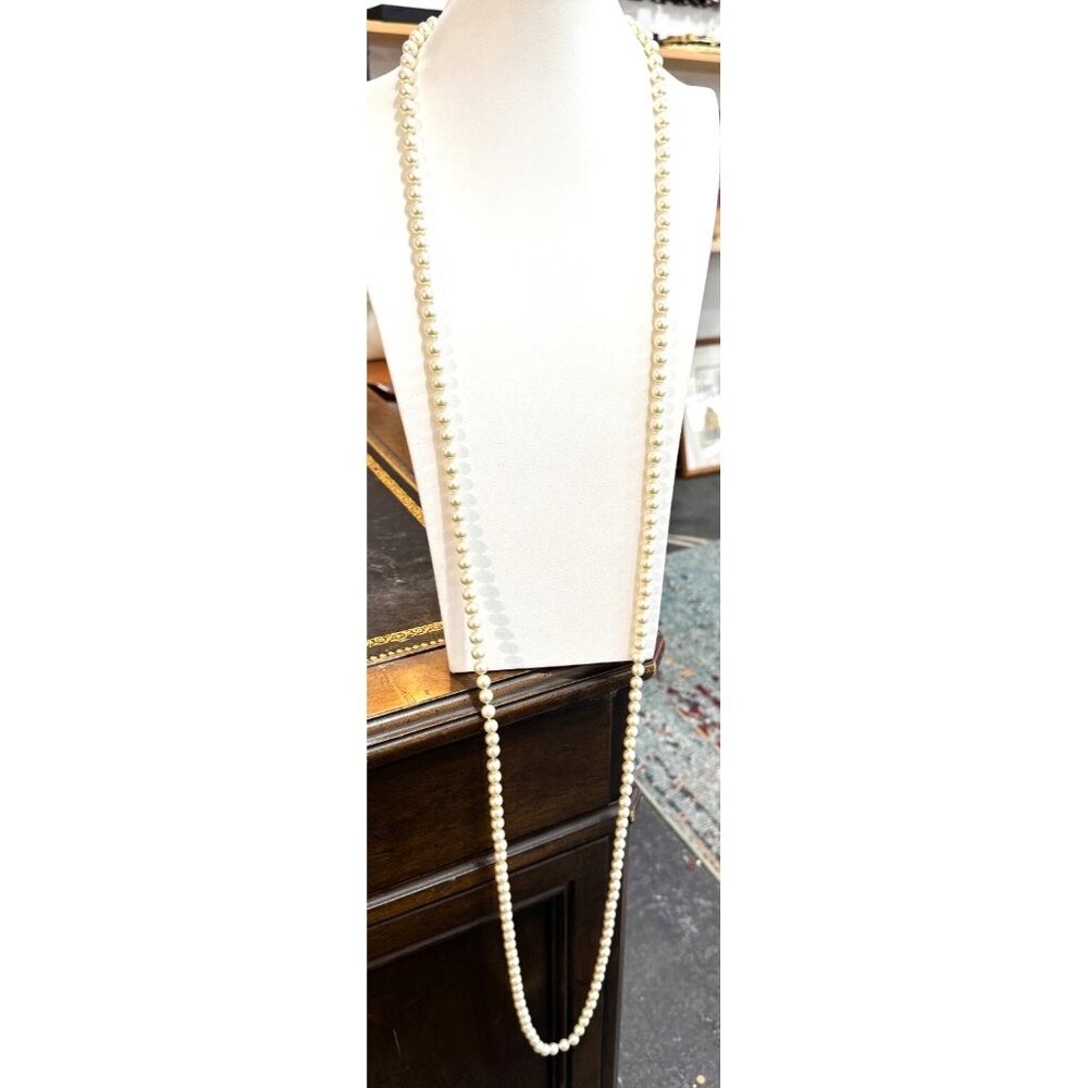 Vintage Yellowish Cream Extra Long Opera Length Layering Faux Pearl Necklace